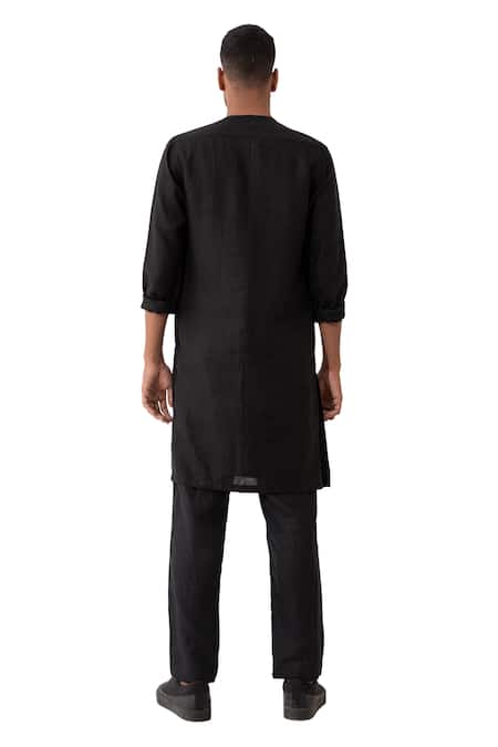 Son Of A Noble Snob Black Linen Niero Asymmetric Solid Kurta Pant Set Online at Aza Fashions Son Of A Noble Snob_Black Linen Niero Asymmetric Solid Kurta Pant Set _Online_at_Aza_Fashions