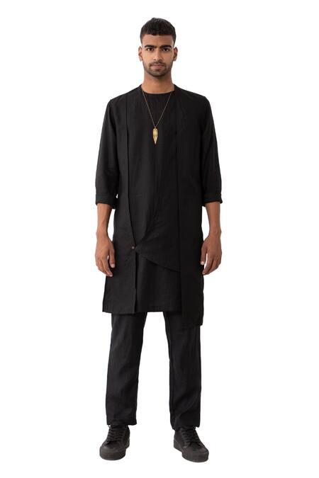 Buy Son Of A Noble Snob Black Linen Niero Asymmetric Solid Kurta Pant Set Online at Aza Fashions Buy_Son Of A Noble Snob_Black Linen Niero Asymmetric Solid Kurta Pant Set _Online_at_Aza_Fashions
