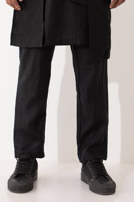 Shop Son Of A Noble Snob Black Linen Niero Asymmetric Solid Kurta Pant Set Online at Aza Fashions Shop_Son Of A Noble Snob_Black Linen Niero Asymmetric Solid Kurta Pant Set _Online_at_Aza_Fashions