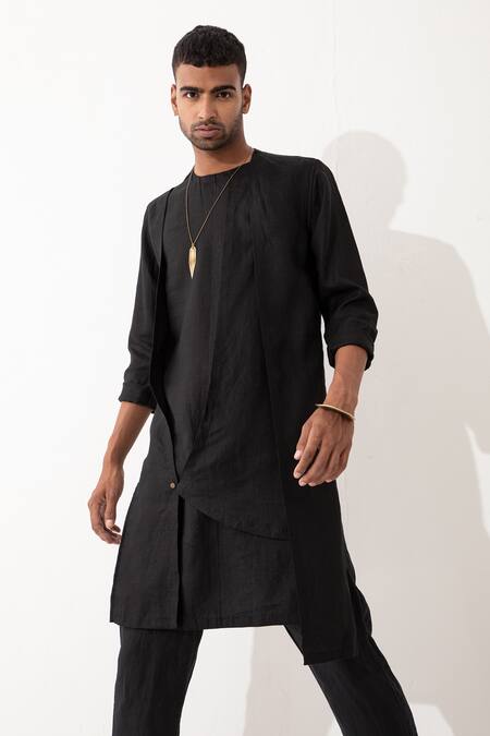 Son Of A Noble Snob Black Linen Niero Asymmetric Solid Kurta Pant Set at Aza Fashions Son Of A Noble Snob_Black Linen Niero Asymmetric Solid Kurta Pant Set _at_Aza_Fashions