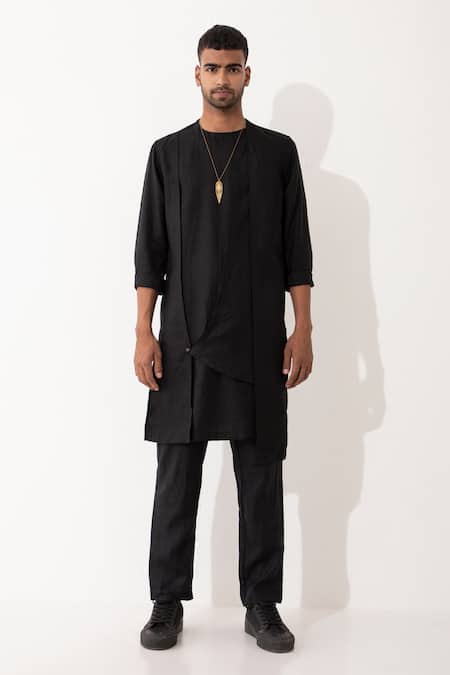 Buy Son Of A Noble Snob Black Linen Niero Asymmetric Solid Kurta Pant Set Buy_Son Of A Noble Snob_Black Linen Niero Asymmetric Solid Kurta Pant Set