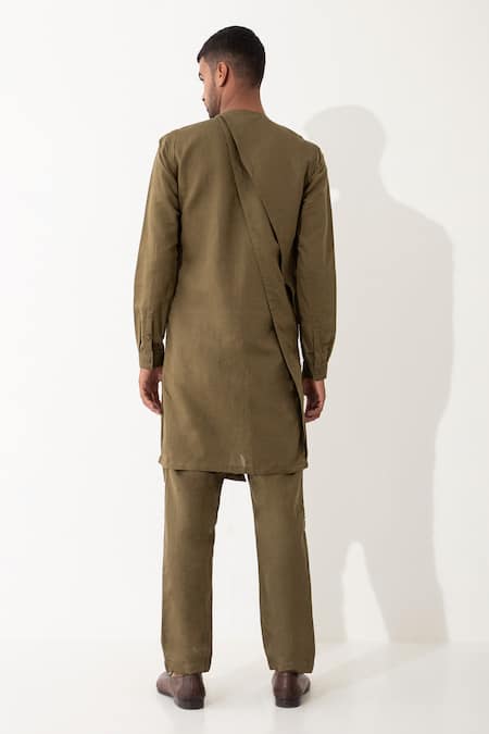 Shop Son Of A Noble Snob Brown Linen Dion Asymmetric Solid Kurta Pant Set at Aza Fashions Shop_Son Of A Noble Snob_Brown Linen Dion Asymmetric Solid Kurta Pant Set _at_Aza_Fashions
