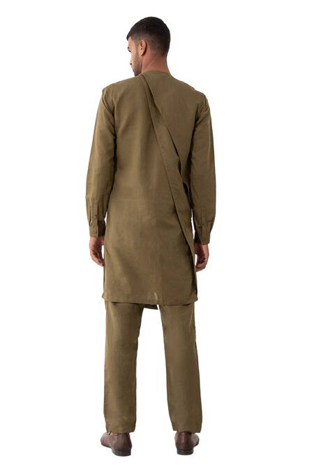 Son Of A Noble Snob Brown Linen Dion Asymmetric Solid Kurta Pant Set Online at Aza Fashions Son Of A Noble Snob_Brown Linen Dion Asymmetric Solid Kurta Pant Set _Online_at_Aza_Fashions