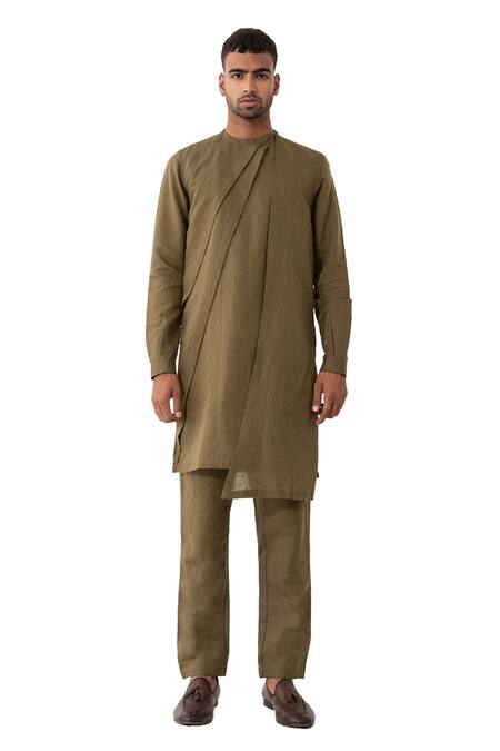 Buy Son Of A Noble Snob Brown Linen Dion Asymmetric Solid Kurta Pant Set Online at Aza Fashions Buy_Son Of A Noble Snob_Brown Linen Dion Asymmetric Solid Kurta Pant Set _Online_at_Aza_Fashions