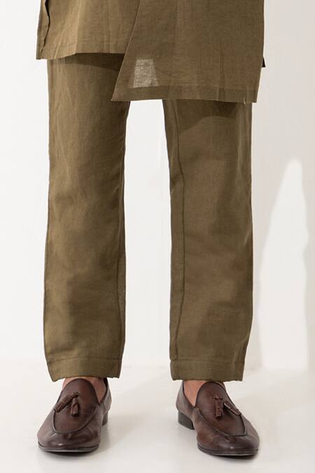Shop Son Of A Noble Snob Brown Linen Dion Asymmetric Solid Kurta Pant Set Online at Aza Fashions Shop_Son Of A Noble Snob_Brown Linen Dion Asymmetric Solid Kurta Pant Set _Online_at_Aza_Fashions