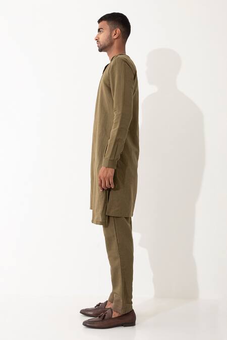 Son Of A Noble Snob Brown Linen Dion Asymmetric Solid Kurta Pant Set at Aza Fashions Son Of A Noble Snob_Brown Linen Dion Asymmetric Solid Kurta Pant Set _at_Aza_Fashions