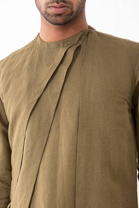 Buy Son Of A Noble Snob Brown Linen Dion Asymmetric Solid Kurta Pant Set Buy_Son Of A Noble Snob_Brown Linen Dion Asymmetric Solid Kurta Pant Set