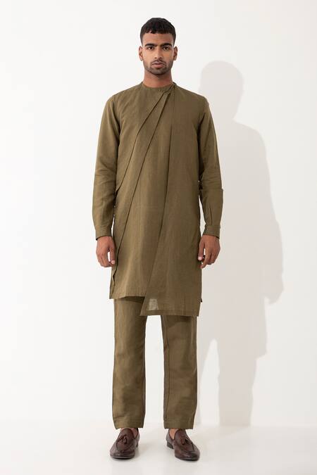 Shop Son Of A Noble Snob Brown Linen Dion Asymmetric Solid Kurta Pant Set Shop_Son Of A Noble Snob_Brown Linen Dion Asymmetric Solid Kurta Pant Set