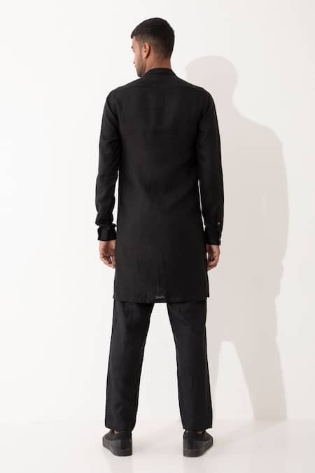 Shop Son Of A Noble Snob Black Linen Kefka Multi-layered Solid Kurta With Pant at Aza Fashions Shop_Son Of A Noble Snob_Black Linen Kefka Multi-layered Solid Kurta With Pant _at_Aza_Fashions