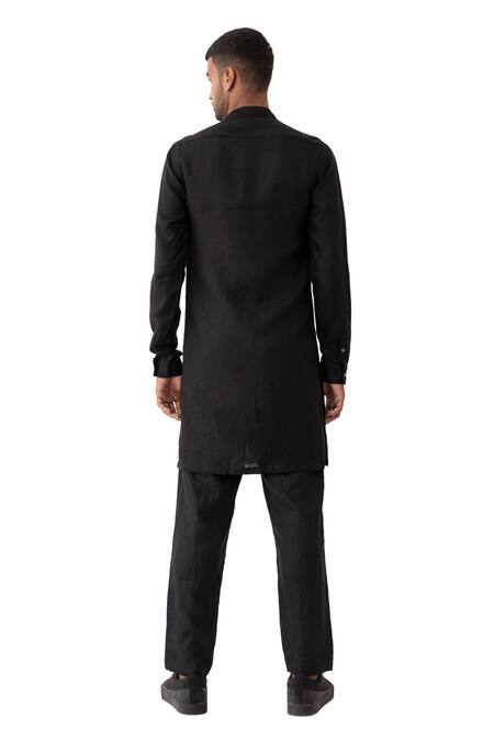 Son Of A Noble Snob Black Linen Kefka Multi-layered Solid Kurta With Pant Online at Aza Fashions Son Of A Noble Snob_Black Linen Kefka Multi-layered Solid Kurta With Pant _Online_at_Aza_Fashions