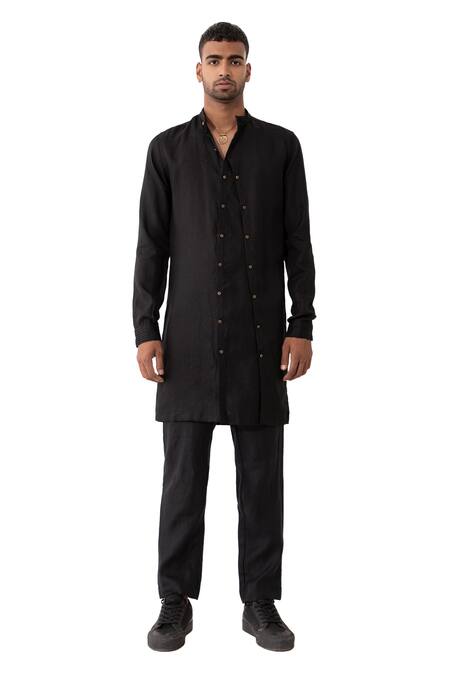 Buy Son Of A Noble Snob Black Linen Kefka Multi-layered Solid Kurta With Pant Online at Aza Fashions Buy_Son Of A Noble Snob_Black Linen Kefka Multi-layered Solid Kurta With Pant _Online_at_Aza_Fashions