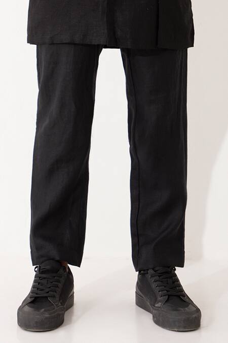 Shop Son Of A Noble Snob Black Linen Kefka Multi-layered Solid Kurta With Pant Online at Aza Fashions Shop_Son Of A Noble Snob_Black Linen Kefka Multi-layered Solid Kurta With Pant _Online_at_Aza_Fashions