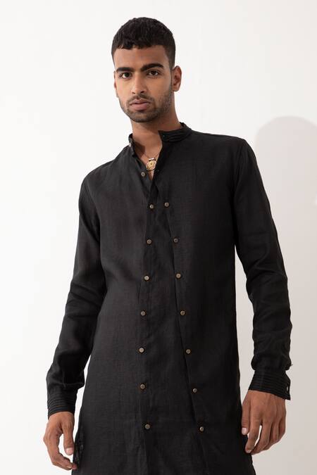 Buy Son Of A Noble Snob Black Linen Kefka Multi-layered Solid Kurta With Pant Buy_Son Of A Noble Snob_Black Linen Kefka Multi-layered Solid Kurta With Pant