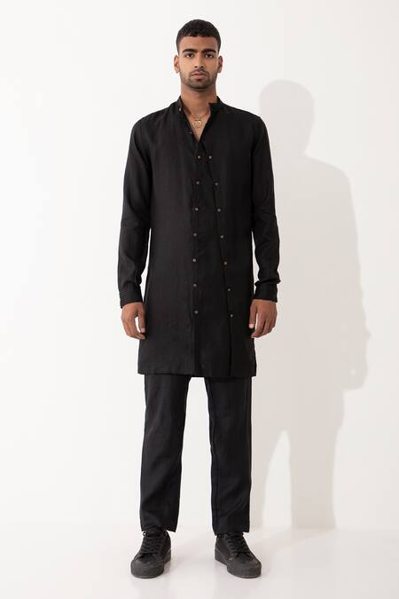 Shop Son Of A Noble Snob Black Linen Kefka Multi-layered Solid Kurta With Pant Shop_Son Of A Noble Snob_Black Linen Kefka Multi-layered Solid Kurta With Pant