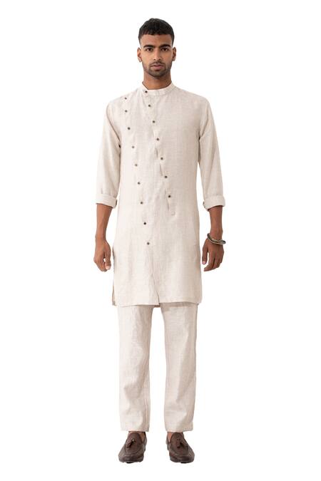 Buy_Son Of A Noble Snob_Ivory Linen Jim Multi-layered Solid Kurta With Pant _Online_at_Aza_Fashions