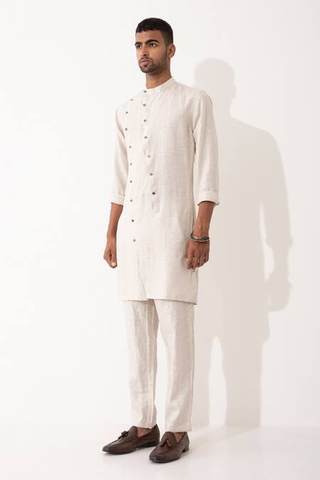 Shop_Son Of A Noble Snob_Ivory Linen Jim Multi-layered Solid Kurta With Pant 