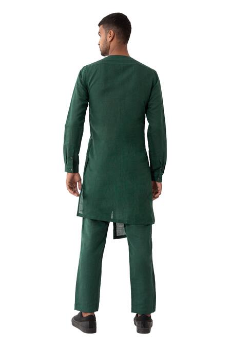 Son Of A Noble Snob Green Linen Kyo Multi-layered Solid Kurta With Pant Online at Aza Fashions Son Of A Noble Snob_Green Linen Kyo Multi-layered Solid Kurta With Pant _Online_at_Aza_Fashions