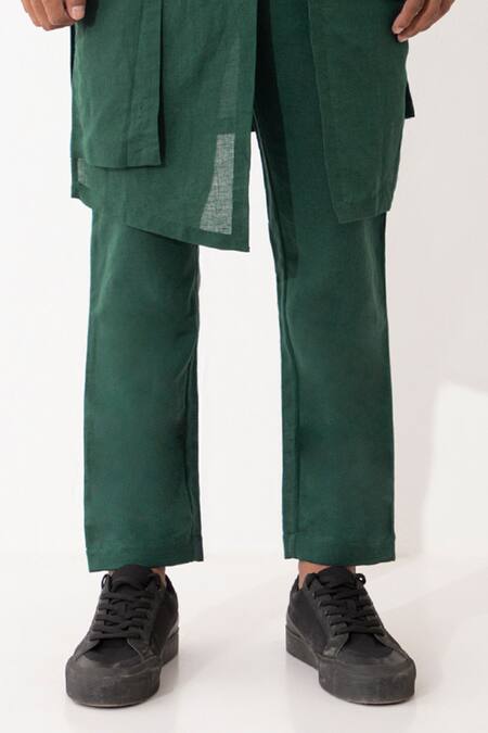 Shop Son Of A Noble Snob Green Linen Kyo Multi-layered Solid Kurta With Pant Online at Aza Fashions Shop_Son Of A Noble Snob_Green Linen Kyo Multi-layered Solid Kurta With Pant _Online_at_Aza_Fashions