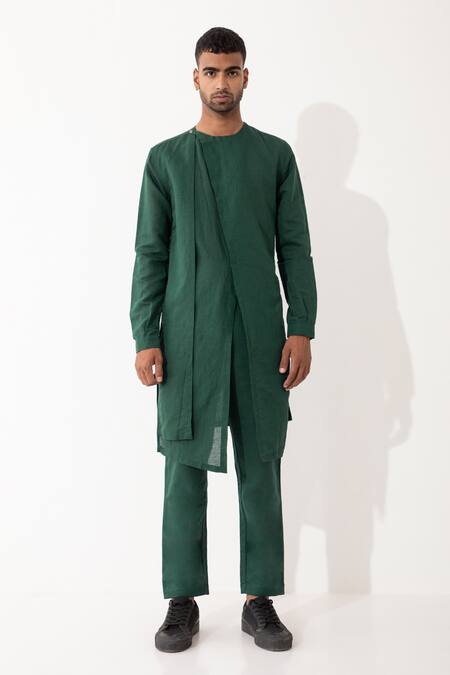 Buy Son Of A Noble Snob Green Linen Kyo Multi-layered Solid Kurta With Pant Buy_Son Of A Noble Snob_Green Linen Kyo Multi-layered Solid Kurta With Pant