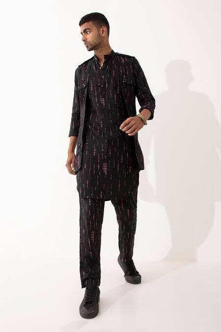 Son Of A Noble Snob Black Linen Zander Blot Printed Kurta With Pant Online at Aza Fashions Son Of A Noble Snob_Black Linen Zander Blot Printed Kurta With Pant _Online_at_Aza_Fashions