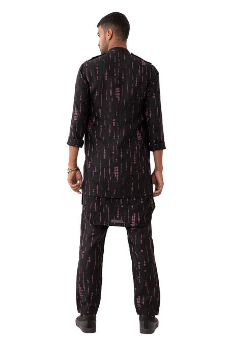 Shop Son Of A Noble Snob Black Linen Zander Blot Printed Kurta With Pant Online at Aza Fashions Shop_Son Of A Noble Snob_Black Linen Zander Blot Printed Kurta With Pant _Online_at_Aza_Fashions