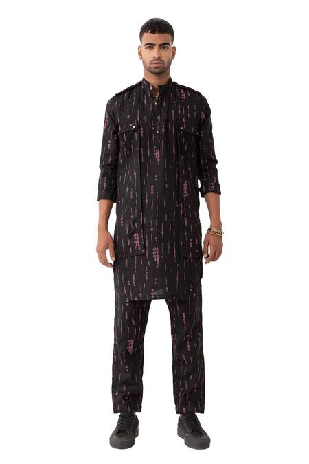Son Of A Noble Snob Black Linen Zander Blot Printed Kurta With Pant at Aza Fashions Son Of A Noble Snob_Black Linen Zander Blot Printed Kurta With Pant _at_Aza_Fashions