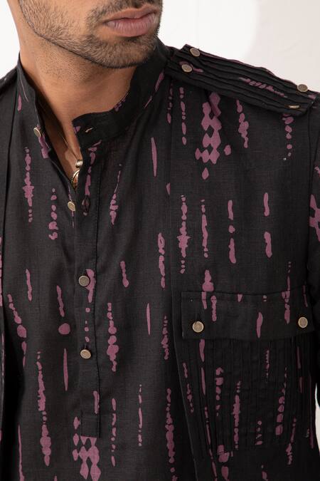 Shop Son Of A Noble Snob Black Linen Zander Blot Printed Kurta With Pant Shop_Son Of A Noble Snob_Black Linen Zander Blot Printed Kurta With Pant