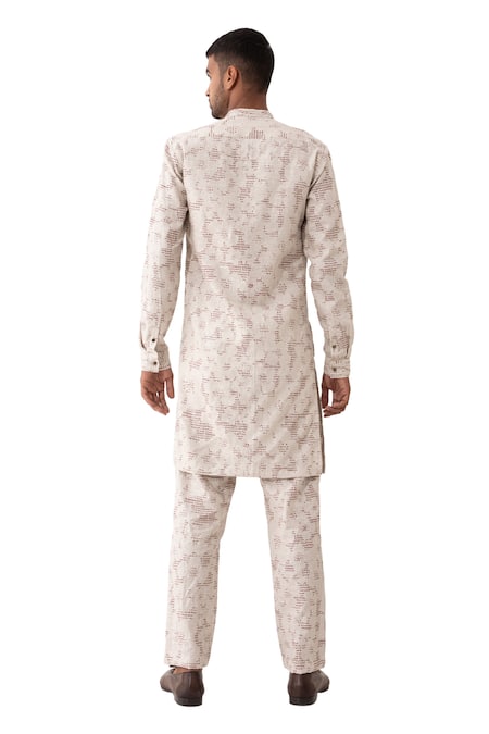 Son Of A Noble Snob_Ivory Linen Tory Void Printed Kurta With Pant _Online_at_Aza_Fashions