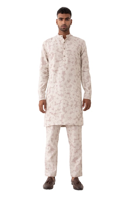 Buy_Son Of A Noble Snob_Ivory Linen Tory Void Printed Kurta With Pant _Online_at_Aza_Fashions