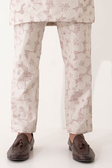 Shop_Son Of A Noble Snob_Ivory Linen Tory Void Printed Kurta With Pant _Online_at_Aza_Fashions