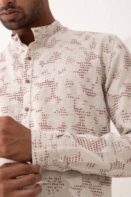 Son Of A Noble Snob_Ivory Linen Tory Void Printed Kurta With Pant _at_Aza_Fashions