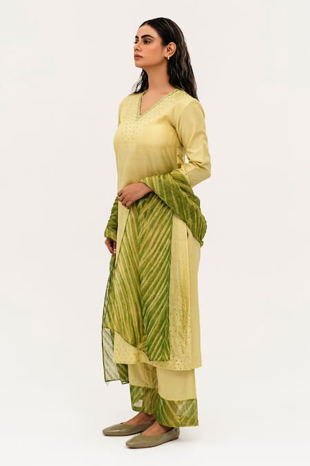 Buy Naina Jain Green Silk, Linen, Tissue Mirrors V-neck Suri Ditsy Embroidered Kurta Pant Set Online at Aza Fashions Buy_Naina Jain_Green Silk, Linen, Tissue Mirrors V-neck Suri Ditsy Embroidered Kurta Pant Set_Online_at_Aza_Fashions