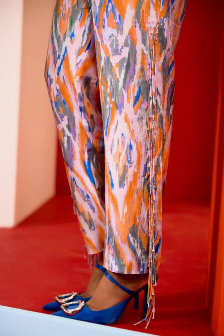 Buy_Garima Bindal_Blue Pure Crepe Print Abstract Collared Neck Whimsical Shirt With Pant _Online_at_Aza_Fashions