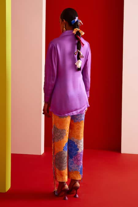 Garima Bindal Fringed Shirt With Floral Print Pant 