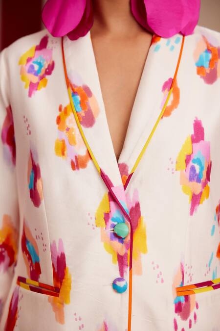 Shop_Garima Bindal_White Pure Modal Satin Print Abstract Shawl Collar Motif Blazer With Pant _Online_at_Aza_Fashions