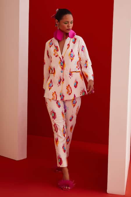 Garima Bindal Abstract Motif Print Blazer With Pant 