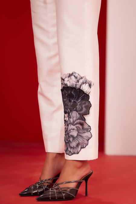 Buy_Garima Bindal_Ivory Pure Chanderi Applique Floral Collared Neck Shirt With Pant _Online_at_Aza_Fashions