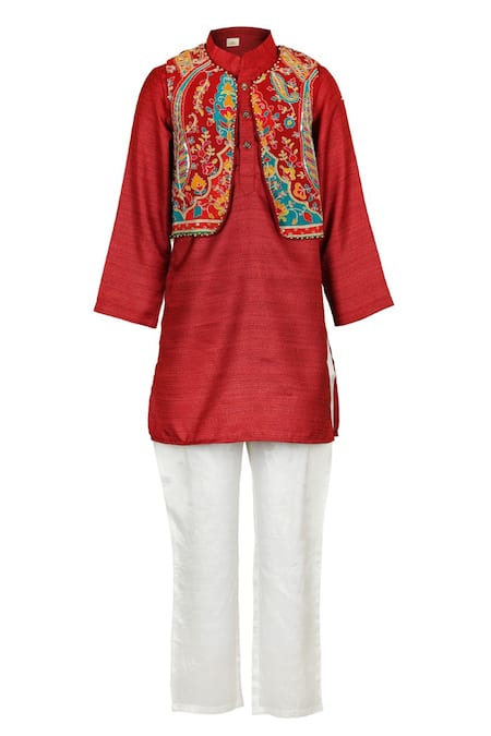 Rang by Lespetits Zari Embroidered Bundi Kurta Set 