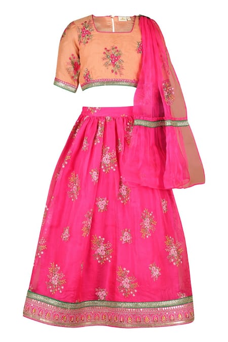 Rang by Lespetits Floral Blossom Thread Embroidered Lehenga Set 