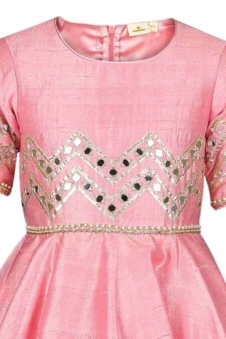 STELLA ROSSA BY LES PETITS_Pink Silk, Georgette Gota Patti, Pearls, Mirrors Embellished Anarkali With Pant_Online_at_Aza_Fashions