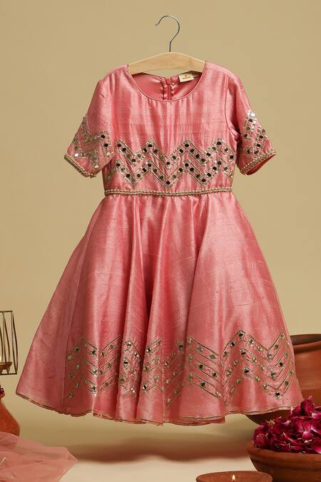 Buy_STELLA ROSSA BY LES PETITS_Pink Silk, Georgette Gota Patti, Pearls, Mirrors Embellished Anarkali With Pant_Online_at_Aza_Fashions