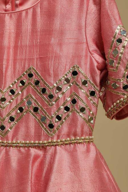 Shop_STELLA ROSSA BY LES PETITS_Pink Silk, Georgette Gota Patti, Pearls, Mirrors Embellished Anarkali With Pant_Online_at_Aza_Fashions