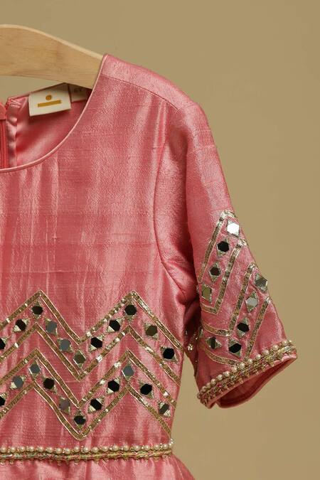 STELLA ROSSA BY LES PETITS_Pink Silk, Georgette Gota Patti, Pearls, Mirrors Embellished Anarkali With Pant_at_Aza_Fashions