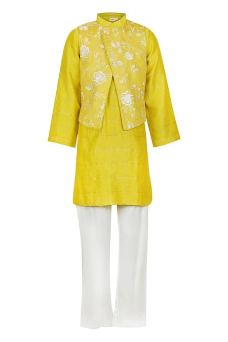 Rang by Lespetits Floral Embroidered Overlap Panel Bundi Kurta Set 