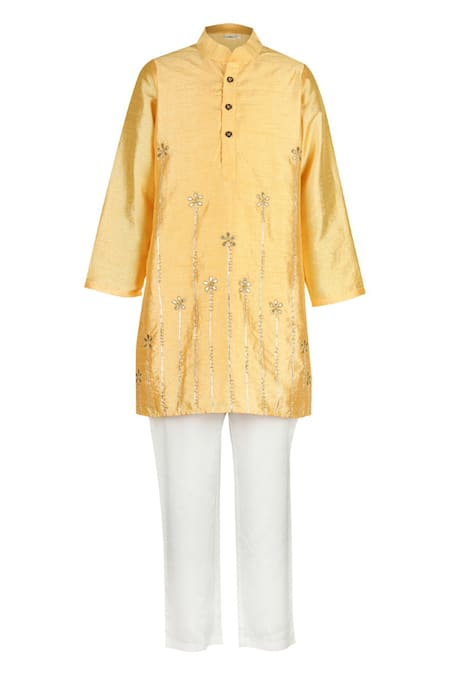 STELLA ROSSA BY LES PETITS Yellow Modal Embellished Gota Kurta With Pyjama  