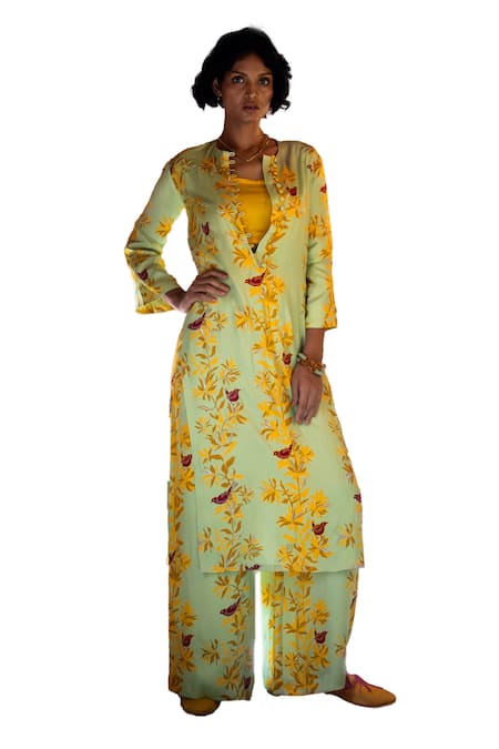 Buy Amrood Green Maheshwari, Satin High , Round Macha Floral Kurta Pant Set Online at Aza Fashions Buy_Amrood_Green Maheshwari, Satin High , Round Macha Floral Kurta Pant Set _Online_at_Aza_Fashions