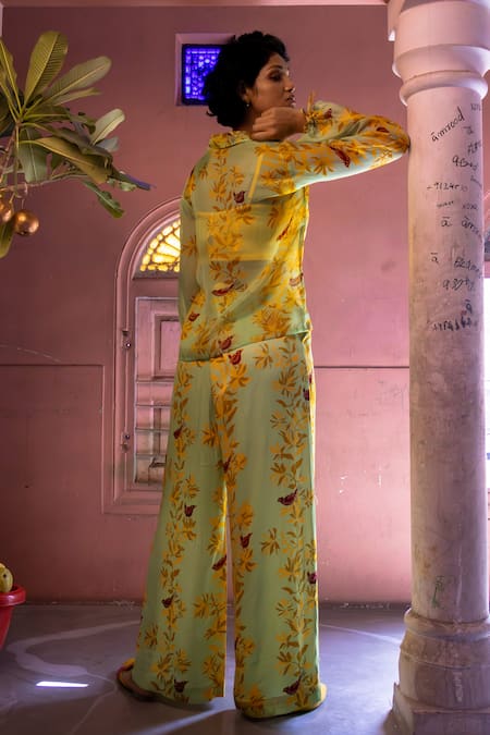 Amrood Floral Button Down Shirt Pant Set 