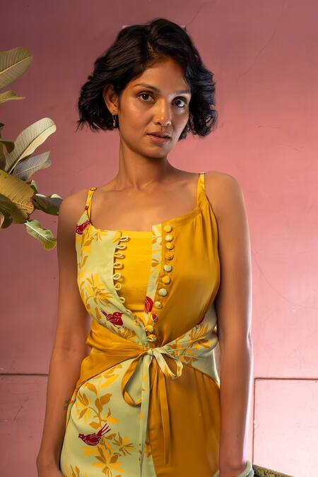 Buy Amrood Green Satin Embroidery Square Neck Floral Pattern Strappy Dress Online at Aza Fashions Buy_Amrood_Green Satin Embroidery Square Neck Floral Pattern Strappy Dress _Online_at_Aza_Fashions