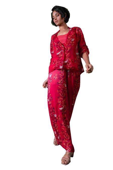 Shop Amrood Pink Satin Embroidery Collared Floral Blossom Pattern Shirt Pant Set Online at Aza Fashions Shop_Amrood_Pink Satin Embroidery Collared Floral Blossom Pattern Shirt Pant Set _Online_at_Aza_Fashions