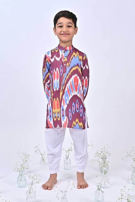 THE COTTON STAPLE Multi Color Cotton Printed Ikat Rouge Kurta With Pant 
